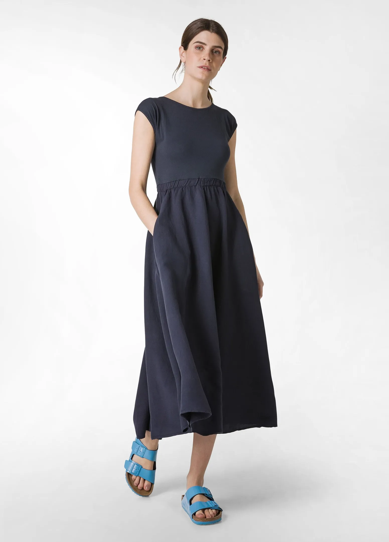 DEHA Vestiti, Gonne E Tute*Abito Lungo Jersey E Lino Blu