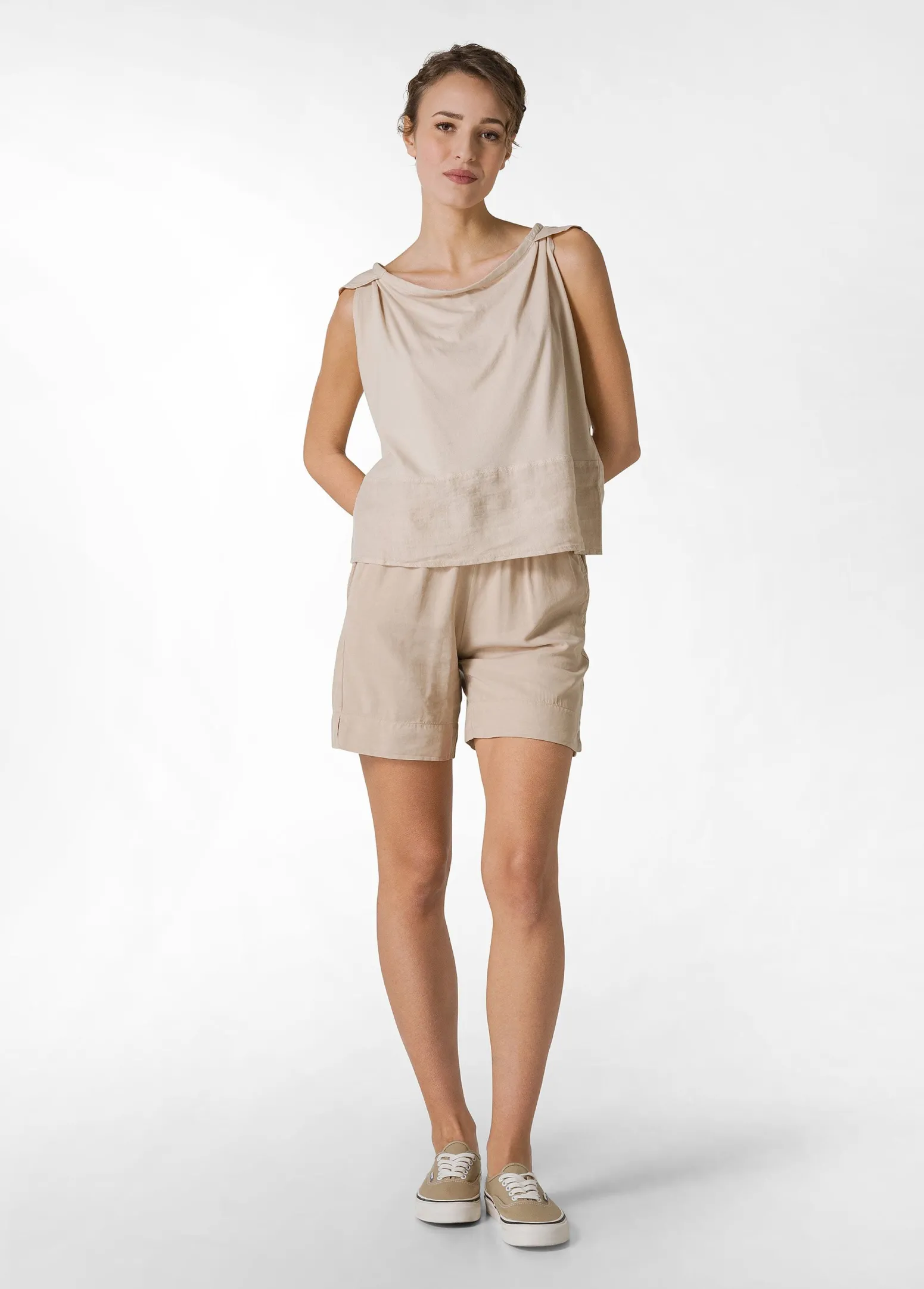 DEHA Top & T-Shirts*Blusa Con Inserto In Lino Beige