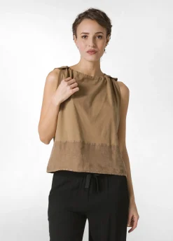 DEHA Top & T-Shirts*Blusa Con Inserto In Lino Marrone