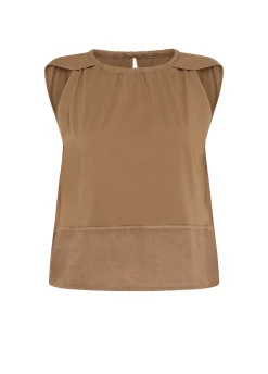 DEHA Top & T-Shirts*Blusa Con Inserto In Lino Marrone