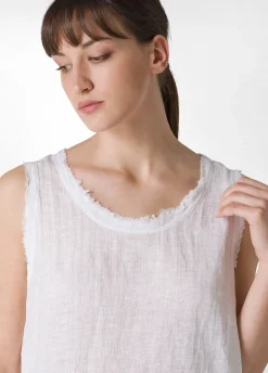 DEHA Top & T-Shirts*Canotta Sfrangiata In Lino Bianco