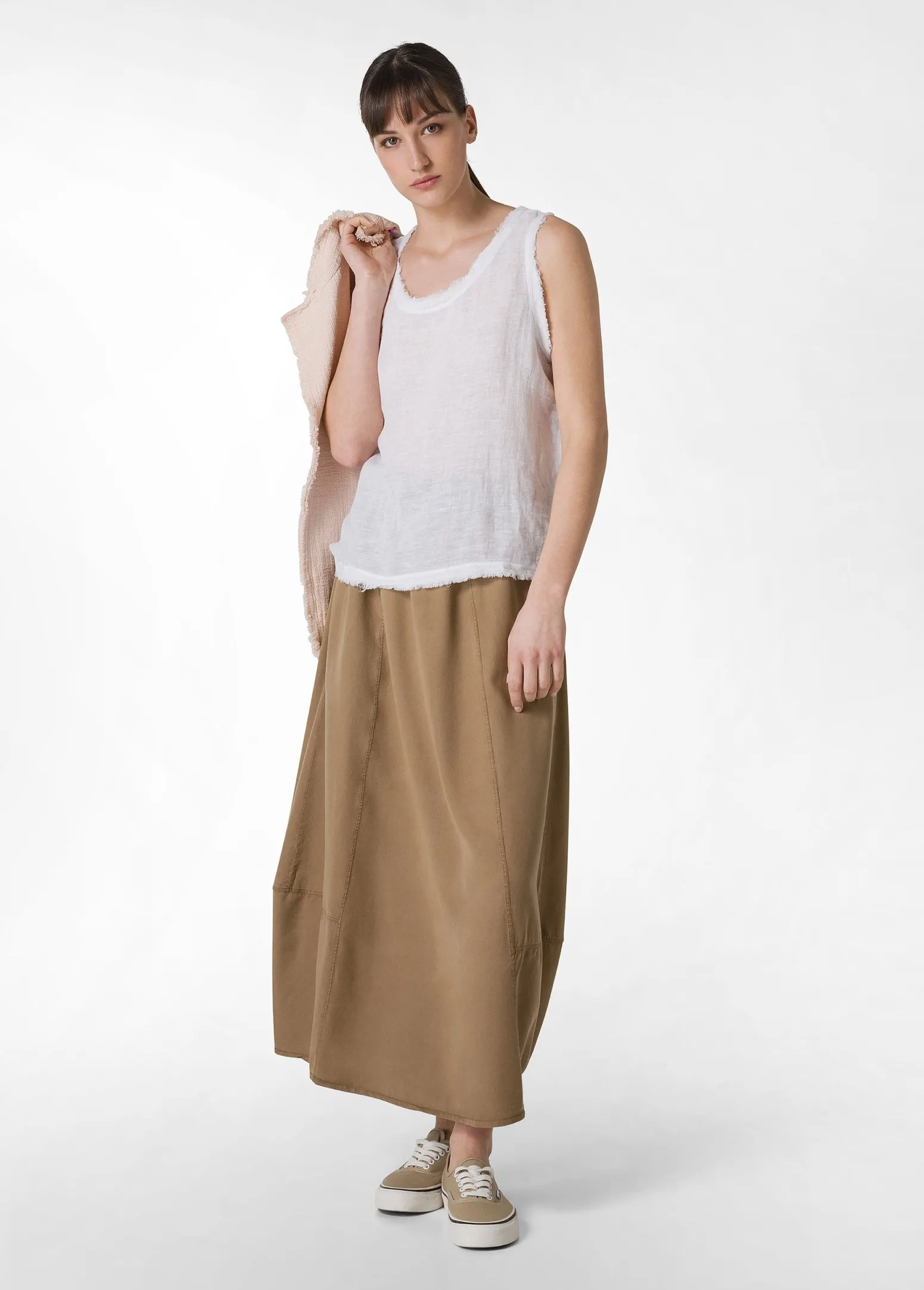 DEHA Top & T-Shirts*Canotta Sfrangiata In Lino Bianco