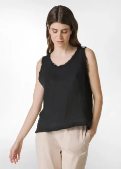 DEHA Top & T-Shirts*Canotta Sfrangiata In Lino Nero