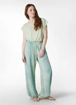 DEHA Pantaloni*Panta Palazzo In Twill Effetto Batik Verde