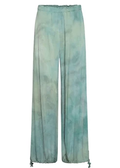 DEHA Pantaloni*Panta Palazzo In Twill Effetto Batik Verde
