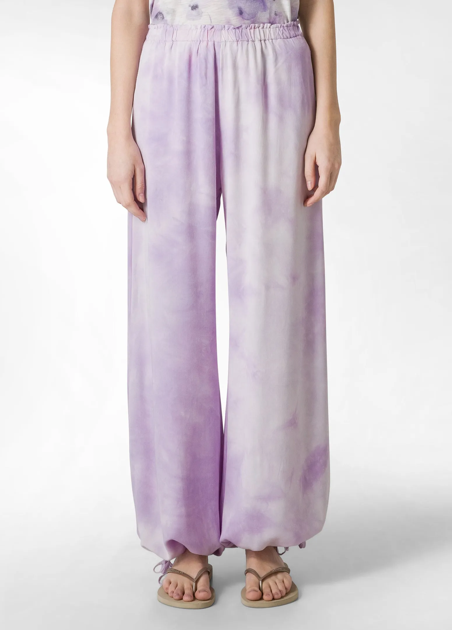 DEHA Pantaloni*Panta Palazzo In Twill Effetto Batik Viola