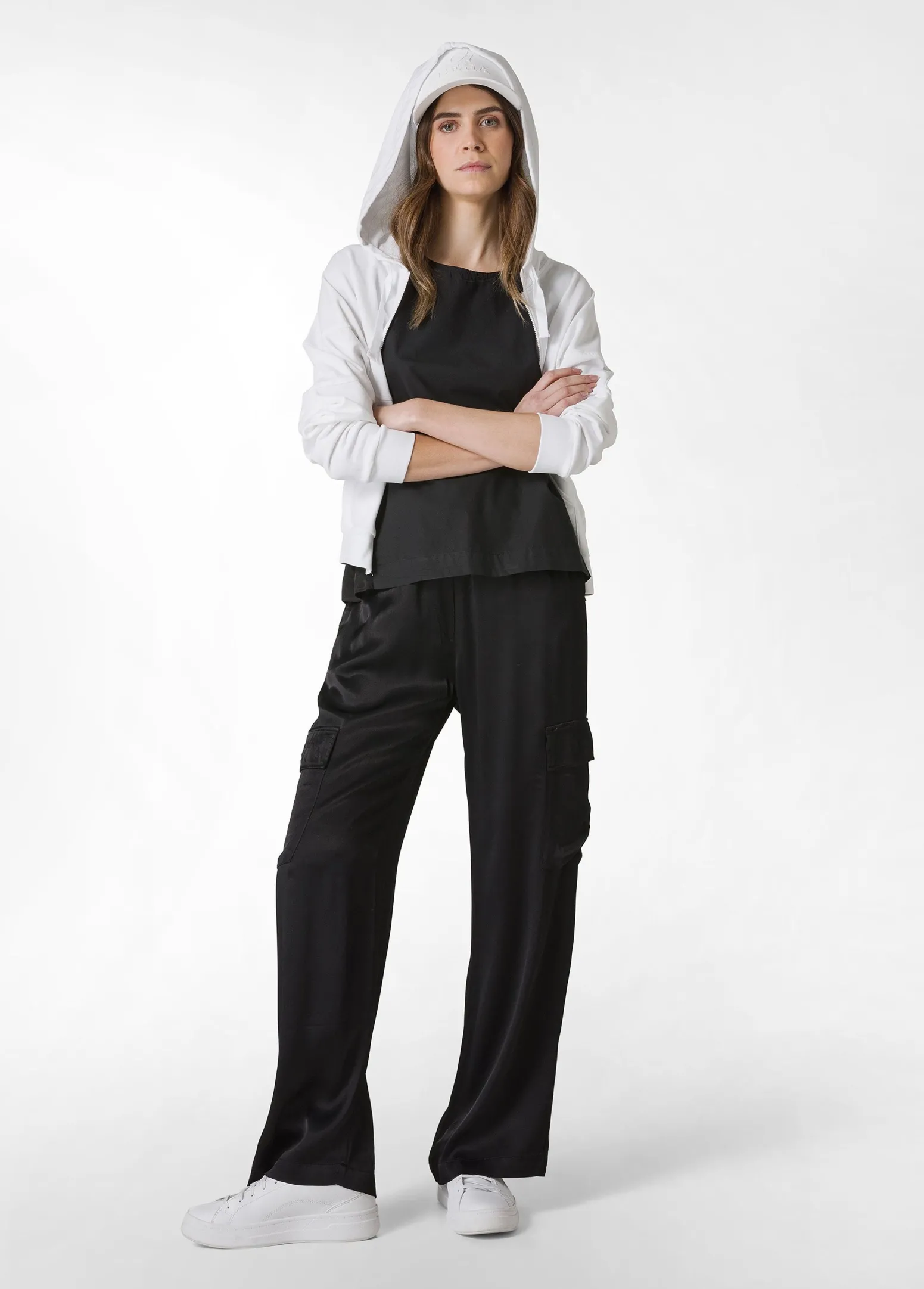 DEHA Pantaloni*Pantalone Cargo In Raso Nero