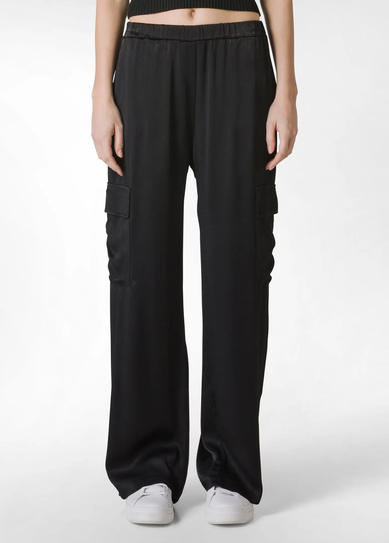 DEHA Pantaloni*Pantalone Cargo In Raso Nero