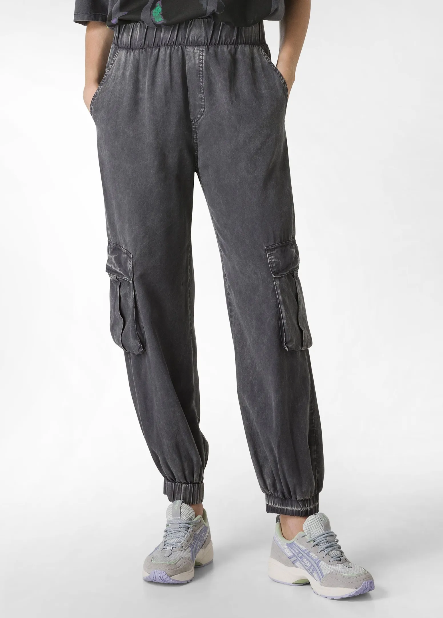 DEHA Pantaloni*Pantalone Cargo In Tencel Effetto Marmo Nero