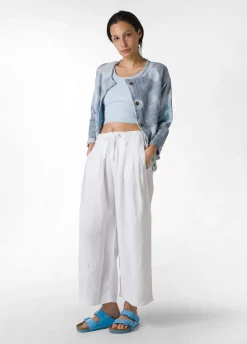 DEHA Pantaloni*Pantalone Cropped Misto Lino E Lyocell Bianco