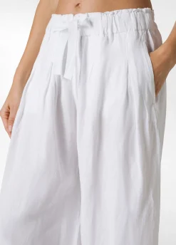 DEHA Pantaloni*Pantalone Cropped Misto Lino E Lyocell Bianco
