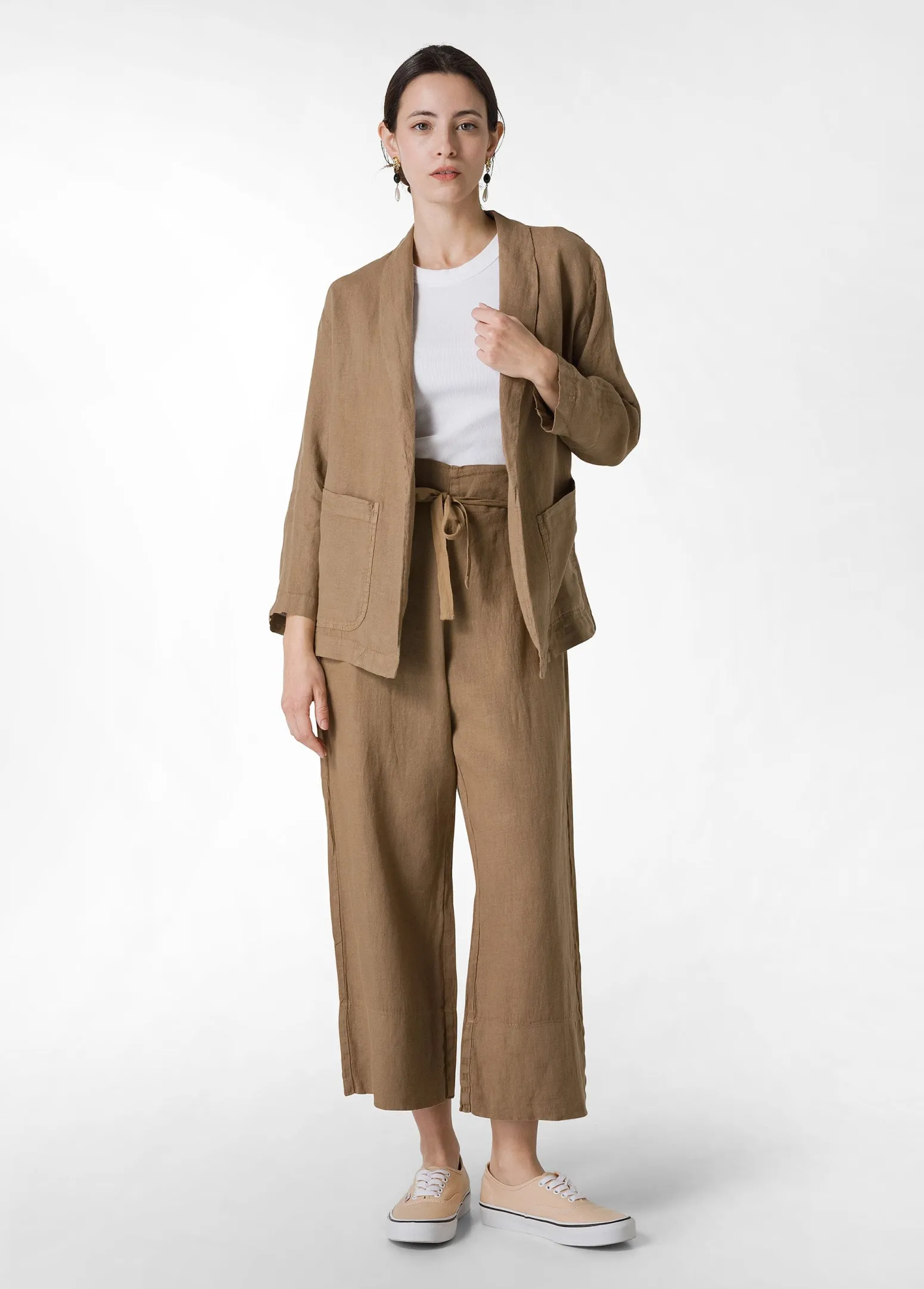 DEHA Pantaloni*Pantalone Cropped Vita Alta In Lino Marrone