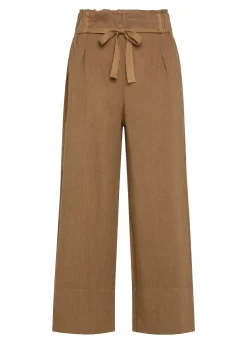 DEHA Pantaloni*Pantalone Cropped Vita Alta In Lino Marrone