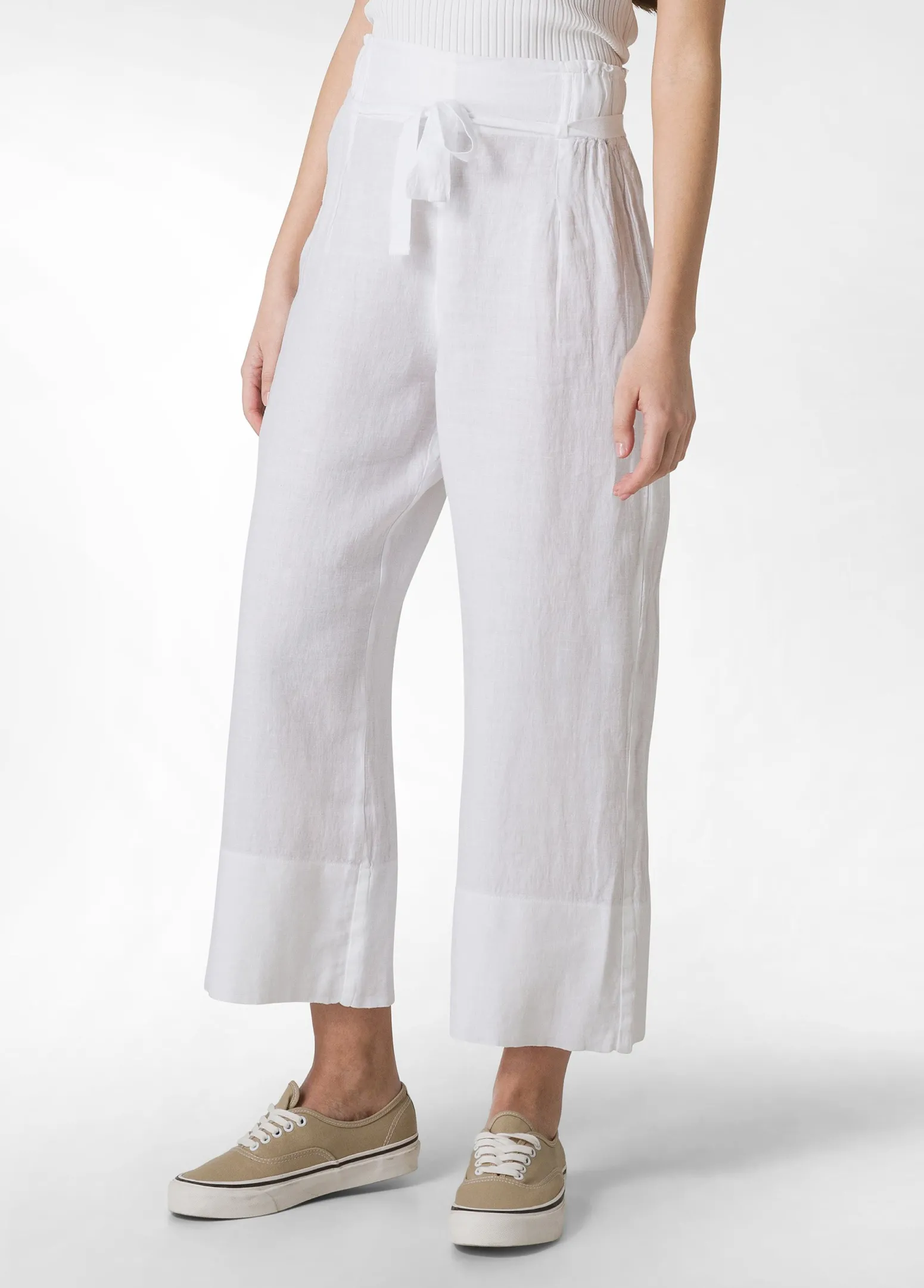 DEHA Pantaloni*Pantalone Cropped Vita Alta In Lino Bianco