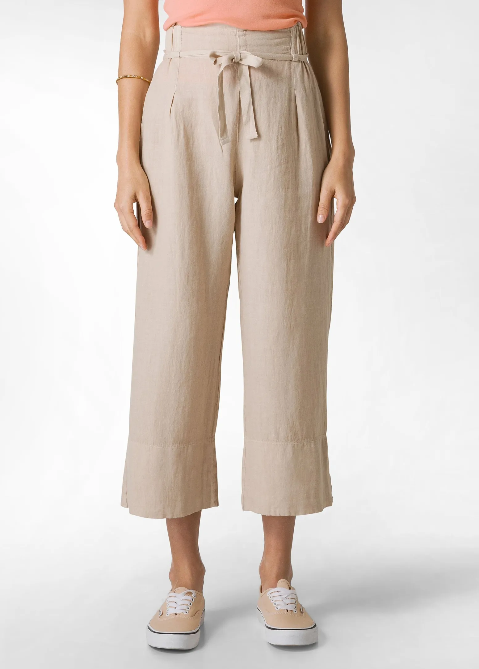 DEHA Pantaloni*Pantalone Cropped Vita Alta In Lino Beige