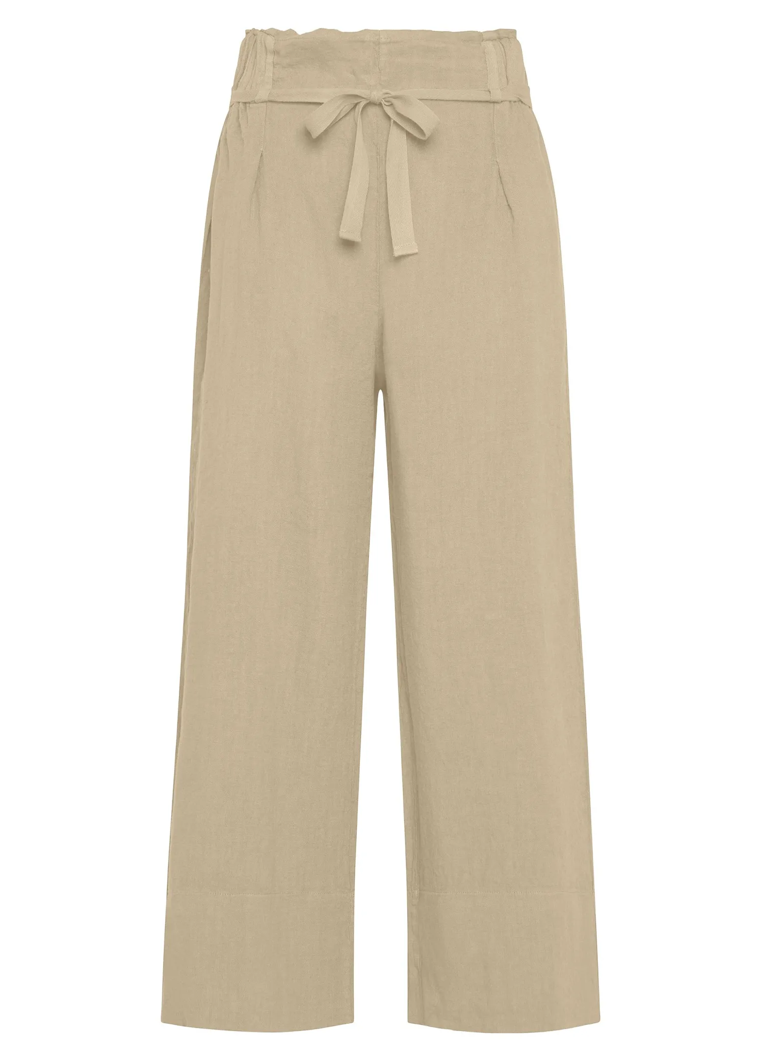 DEHA Pantaloni*Pantalone Cropped Vita Alta In Lino Beige