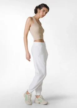 DEHA Pantaloni*Pantalone In Felpa Organica Con Costina Bianco
