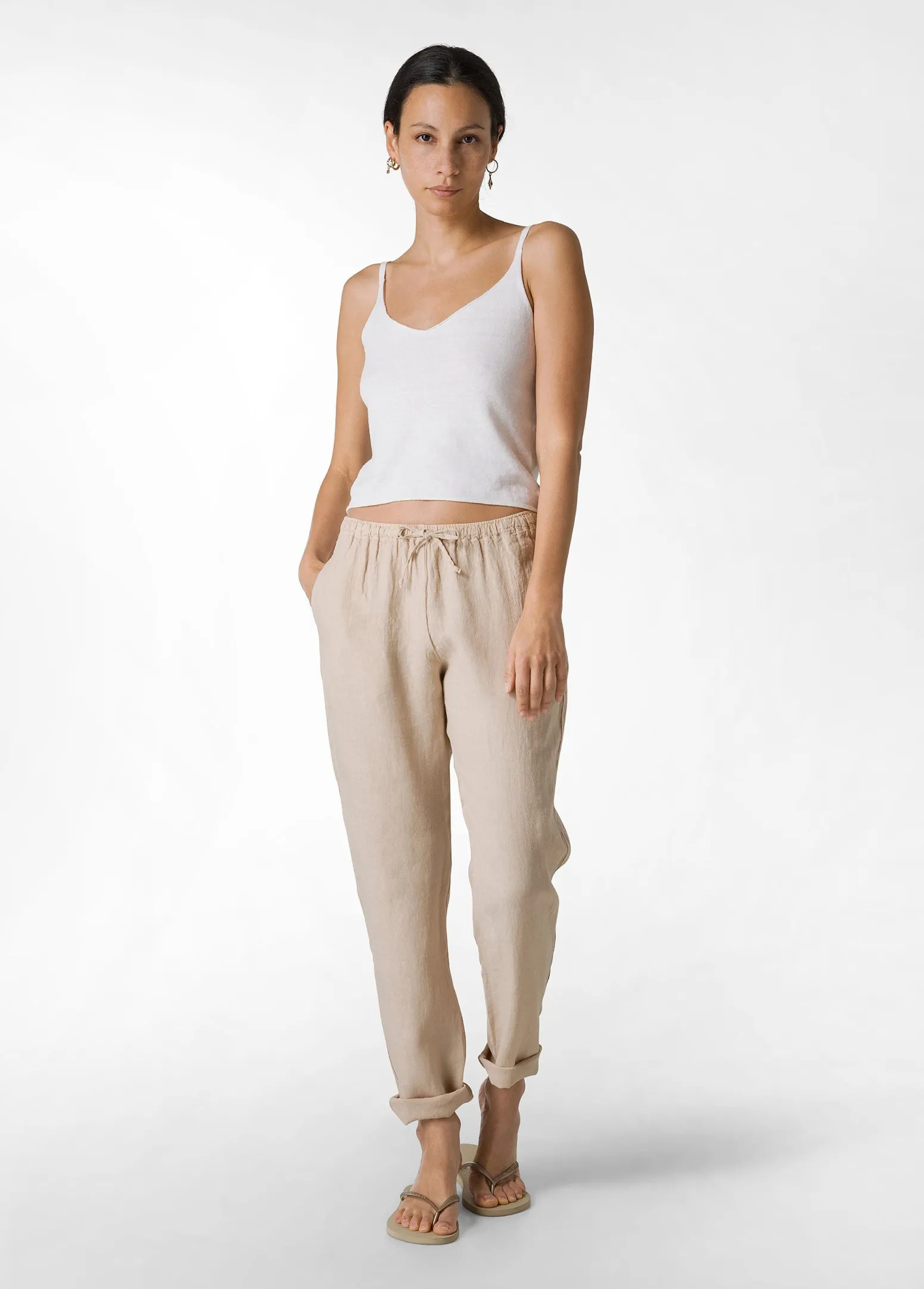 DEHA Pantaloni*Pantalone In Lino Con Coulisse Beige