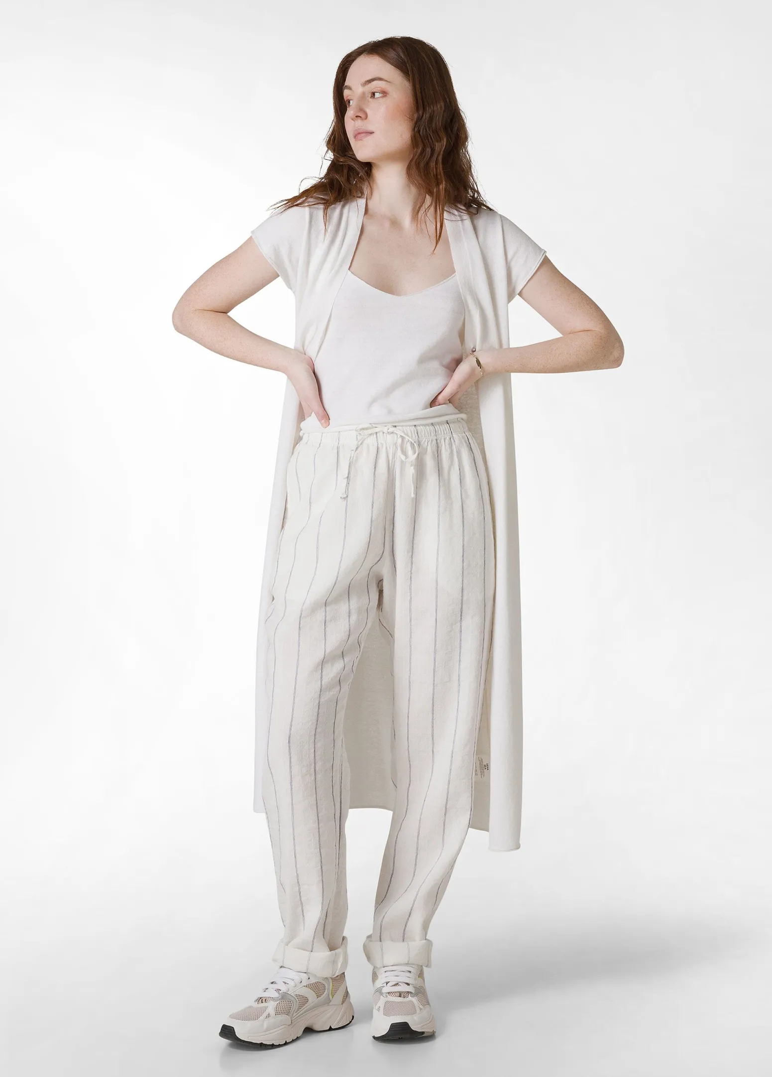 DEHA Pantaloni*Pantalone In Lino Gessato Bianco