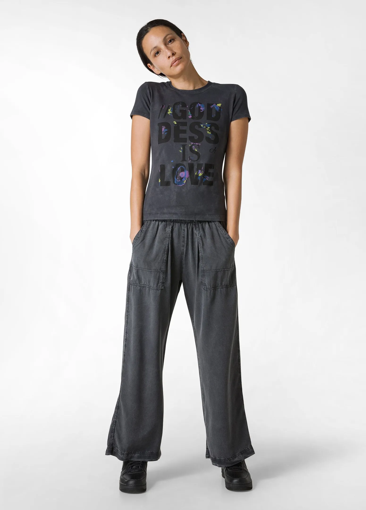 DEHA Pantaloni*Pantalone In Tencel Effetto Marmo Nero