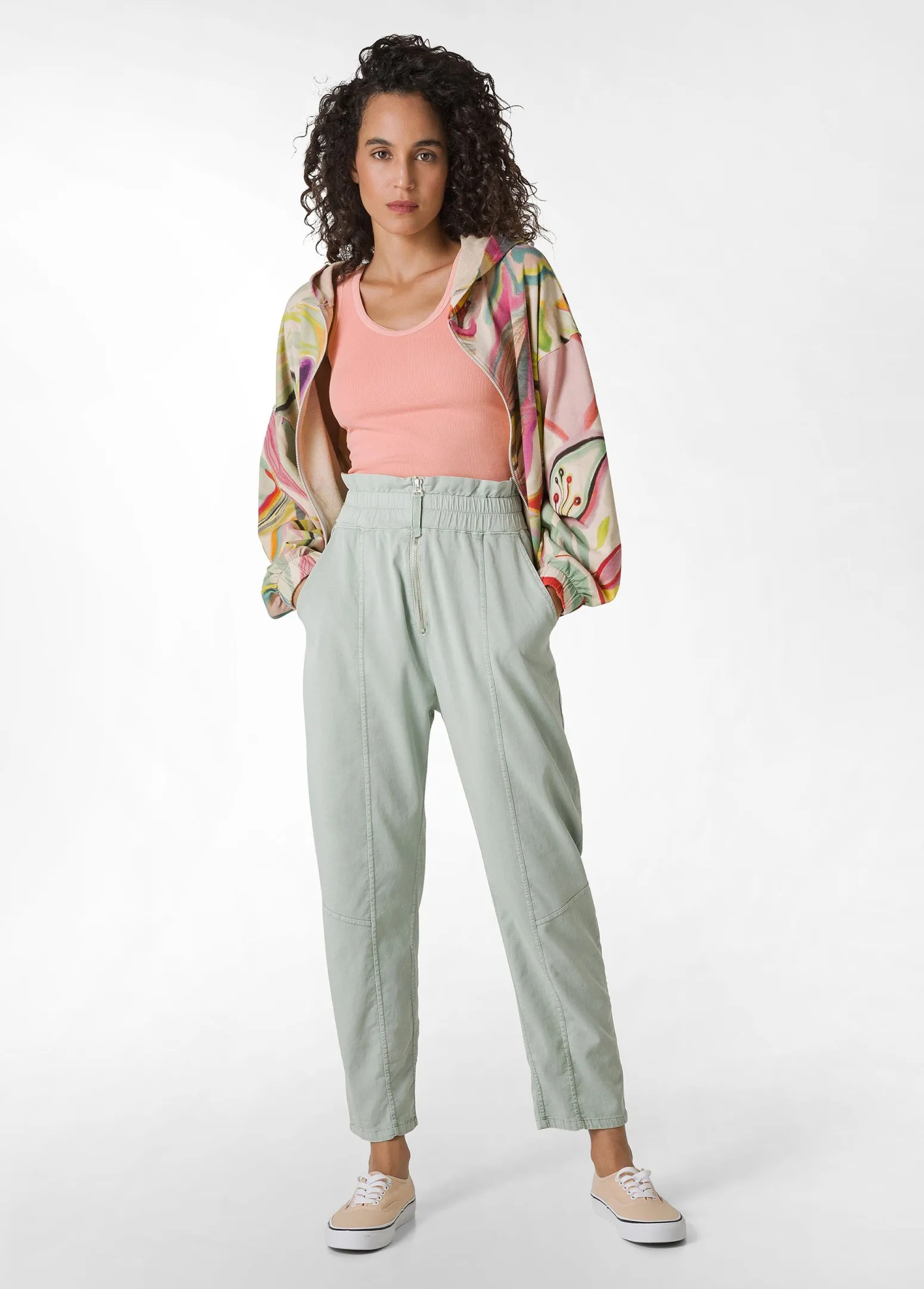DEHA Pantaloni*Pantalone Vita Alta In Gabardine Vintage Verde