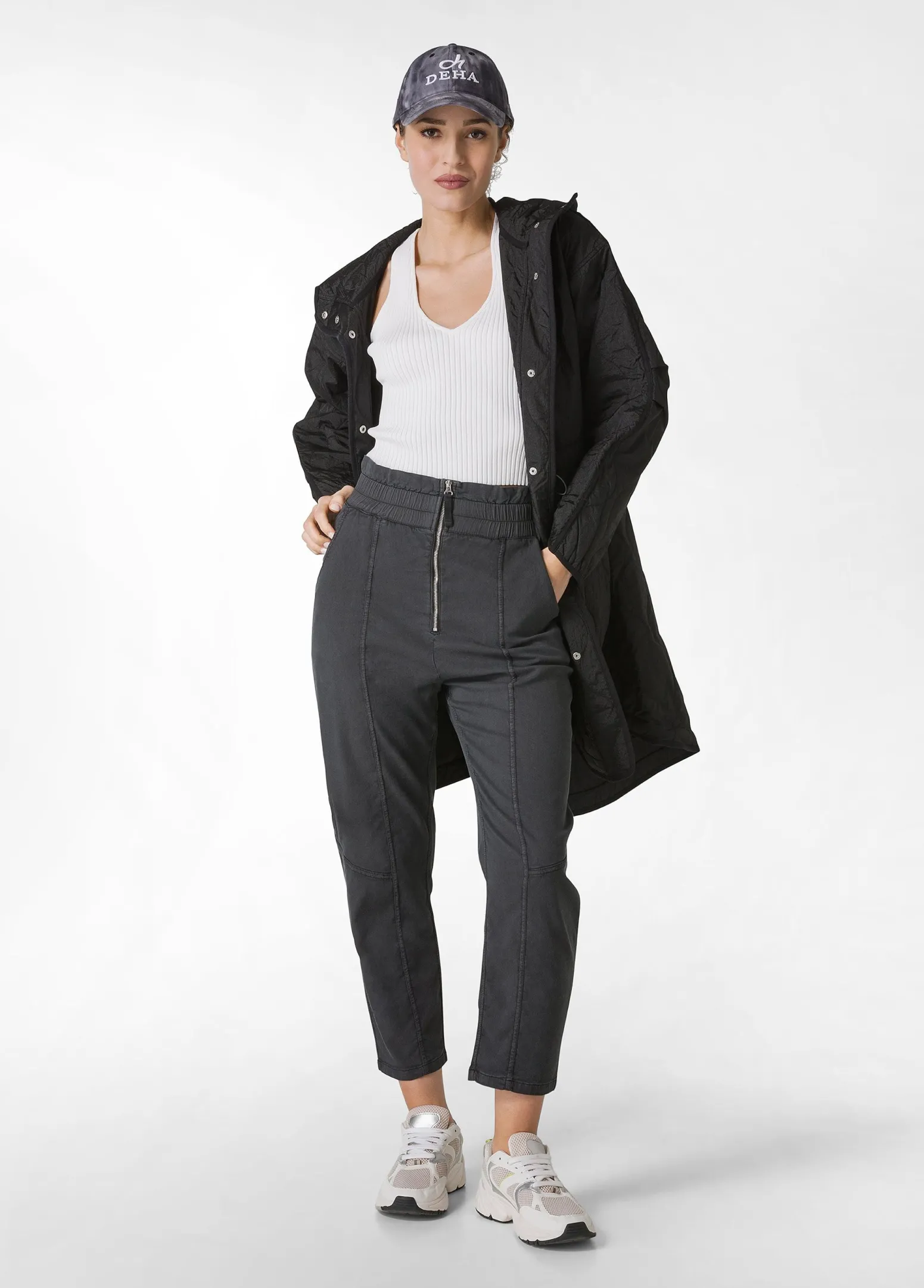 DEHA Pantaloni*Pantalone Vita Alta In Gabardine Vintage Nero
