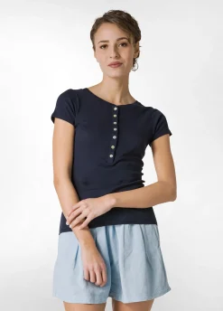 DEHA Top & T-Shirts*T-Shirt A Costine Con Bottoni Blu