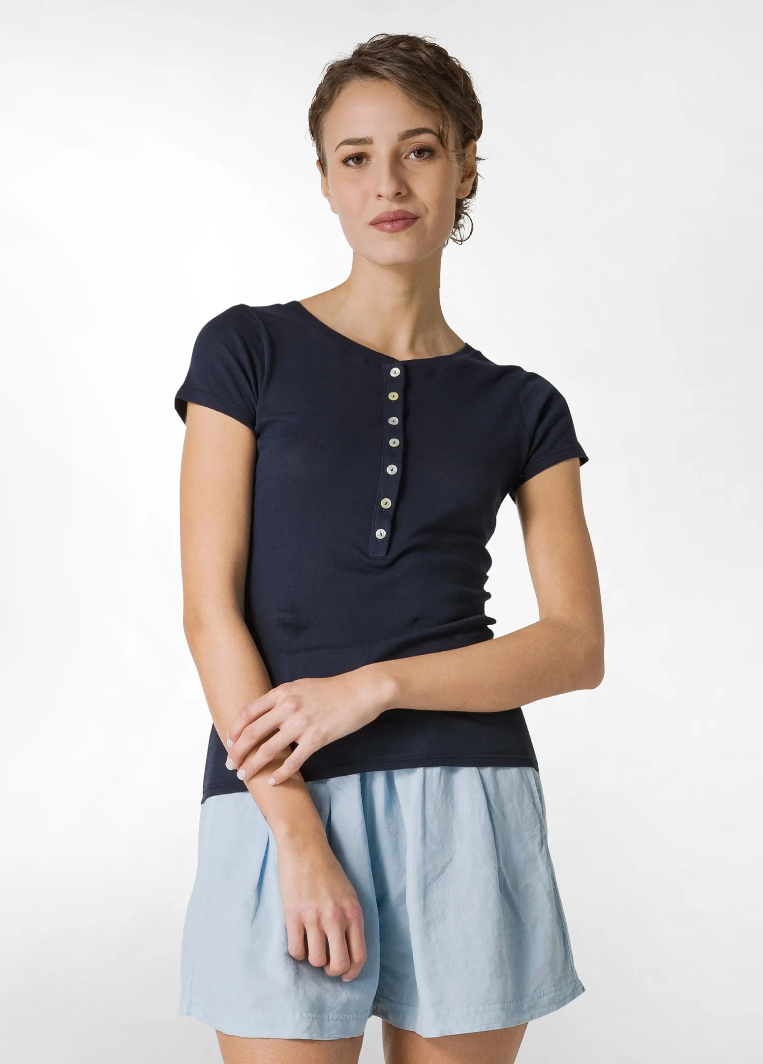 DEHA Top & T-Shirts*T-Shirt A Costine Con Bottoni Blu