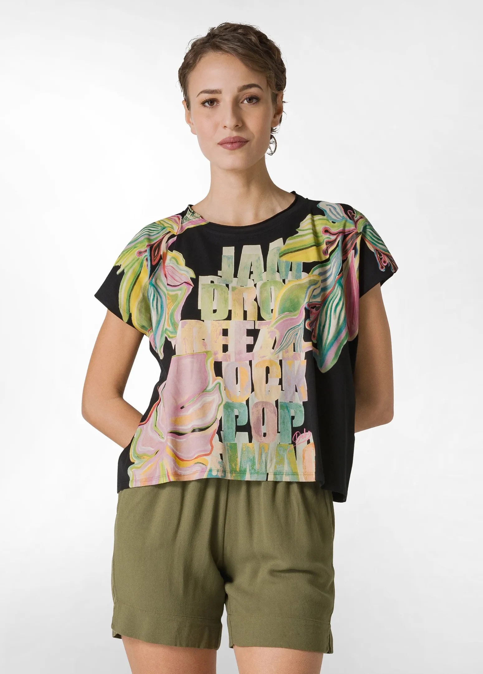 DEHA Top & T-Shirts*T-Shirt Ampia Con Scritte Nero