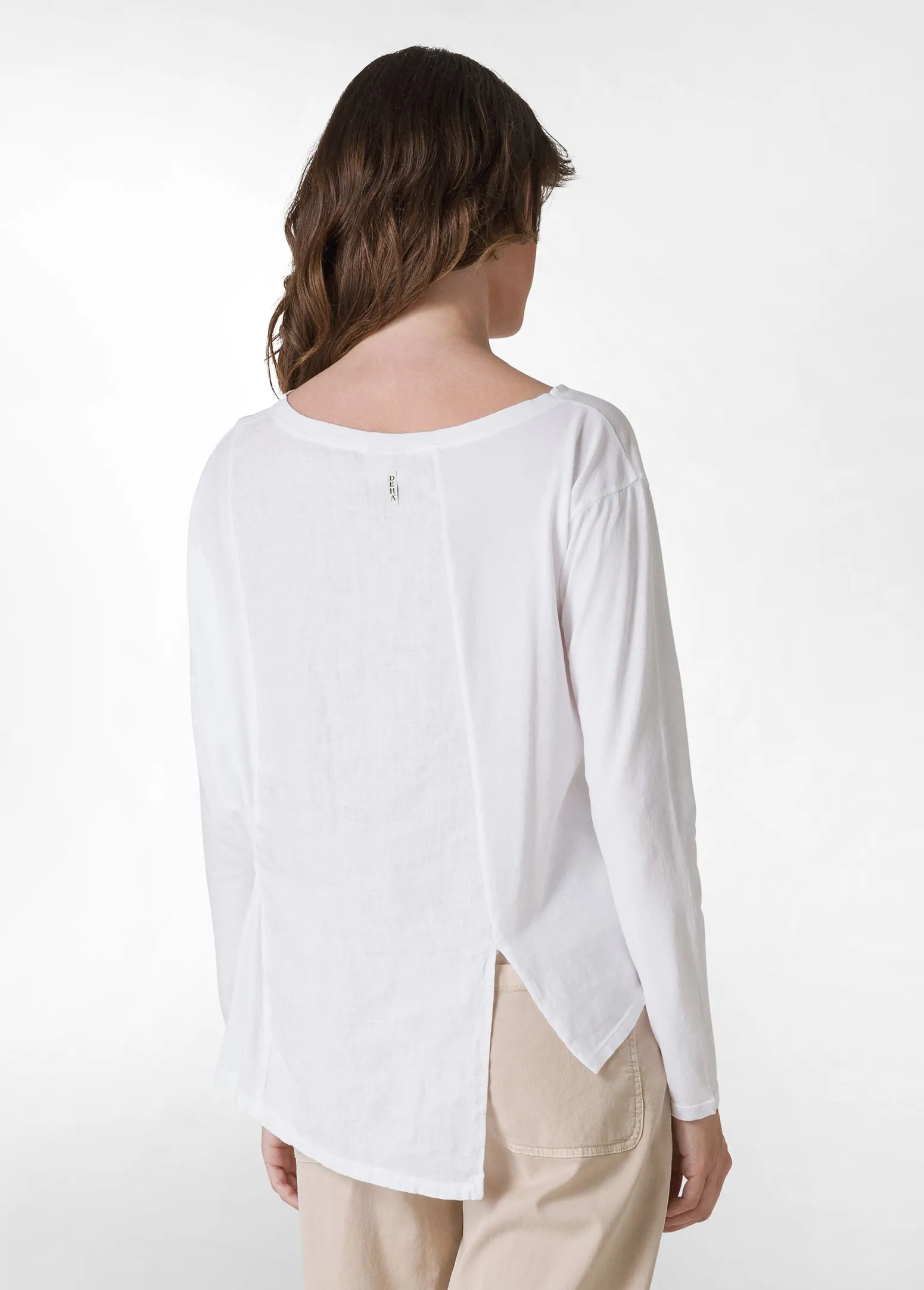 DEHA Camicie & Bluse*T-Shirt Asimmetrica In Jersey E Lino Bianco