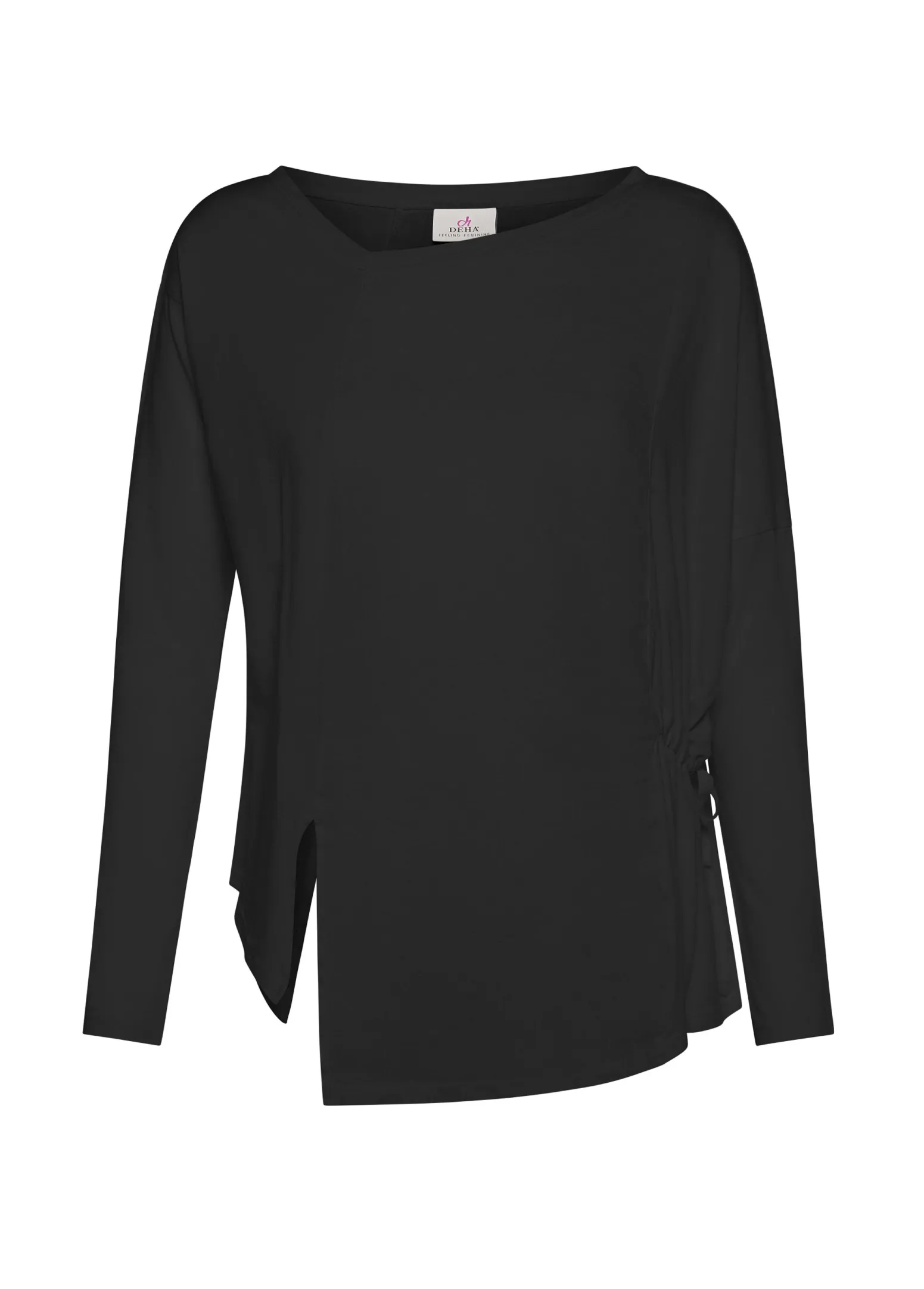 DEHA Camicie & Bluse*T-Shirt Asimmetrica In Jersey E Lino Nero