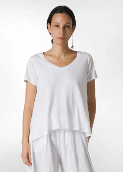 DEHA Top & T-Shirts*T-Shirt Assimetrica Con Inserti In Lino Bianco