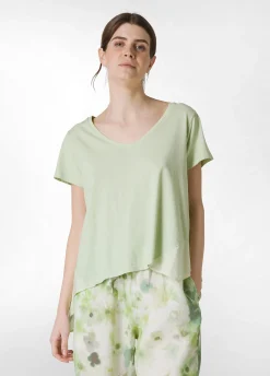 DEHA Top & T-Shirts*T-Shirt Assimetrica Con Inserti In Lino Verde