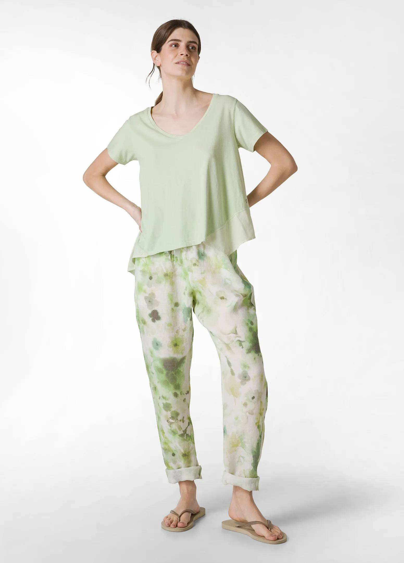 DEHA Top & T-Shirts*T-Shirt Assimetrica Con Inserti In Lino Verde