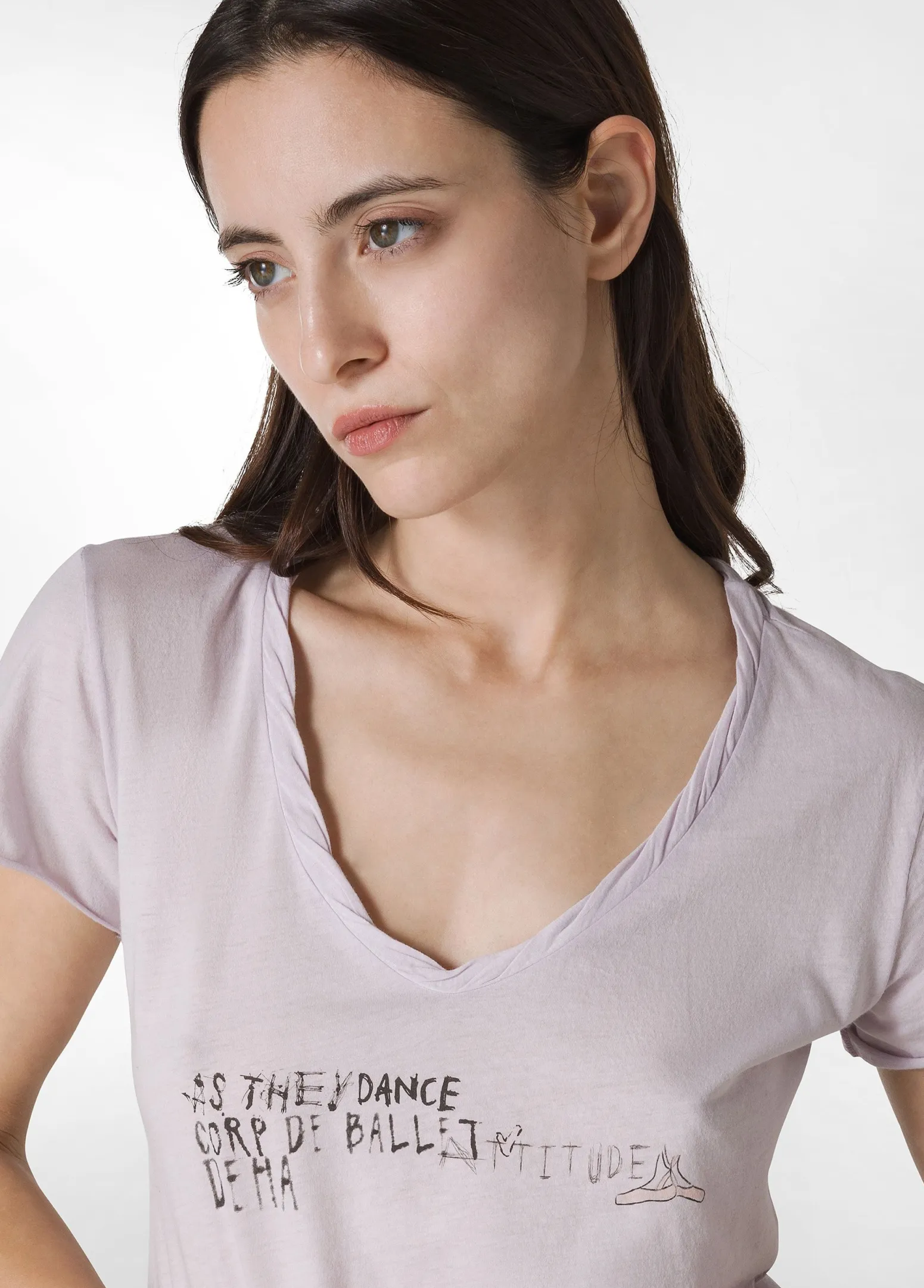 DEHA Top & T-Shirts*T-Shirt Leggera Scollo A V Con Stampa Viola