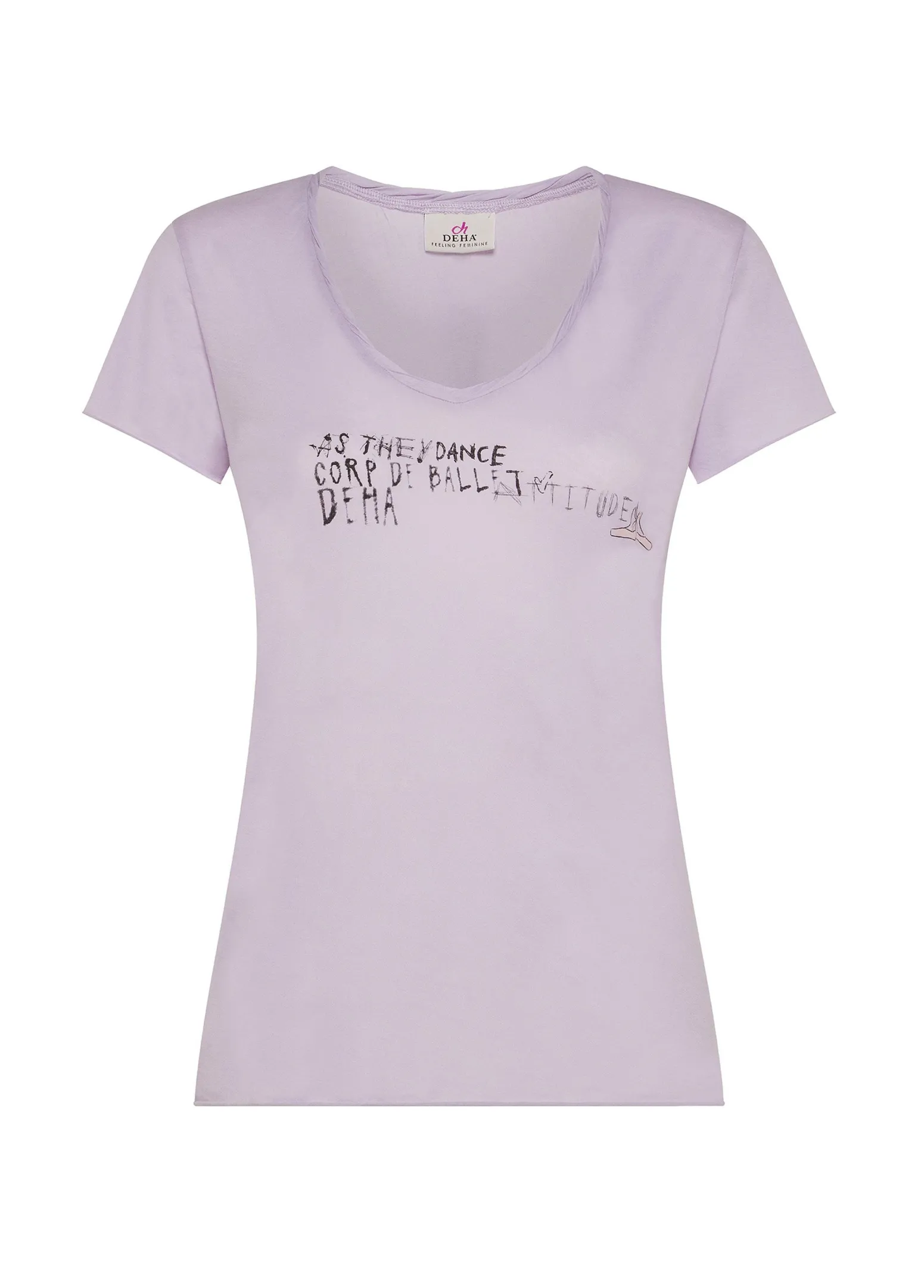 DEHA Top & T-Shirts*T-Shirt Leggera Scollo A V Con Stampa Viola