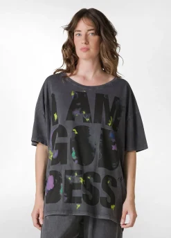 DEHA Top & T-Shirts*T-Shirt Over Marmorizzata Con Grafica Nero