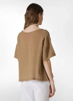 DEHA Top & T-Shirts*T-Shirt Sfrangiata In Lino Marrone