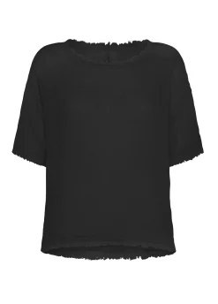 DEHA Top & T-Shirts*T-Shirt Sfrangiata In Lino Nero