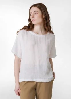 DEHA Top & T-Shirts*T-Shirt Sfrangiata In Lino Bianco