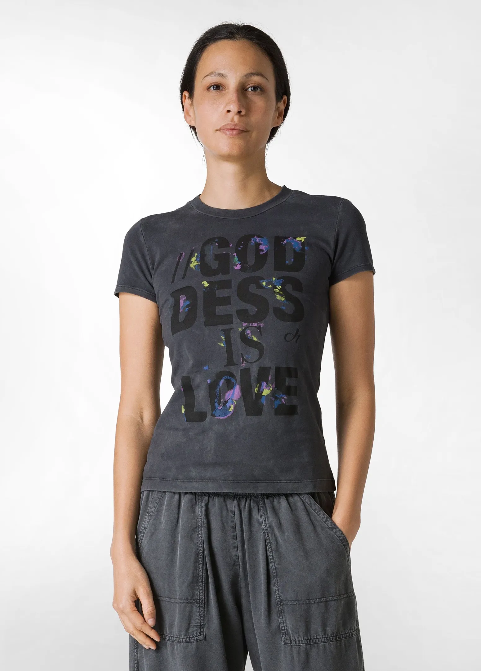 DEHA Top & T-Shirts*T-Shirt Stretch Marmorizzata Con Grafica Nero