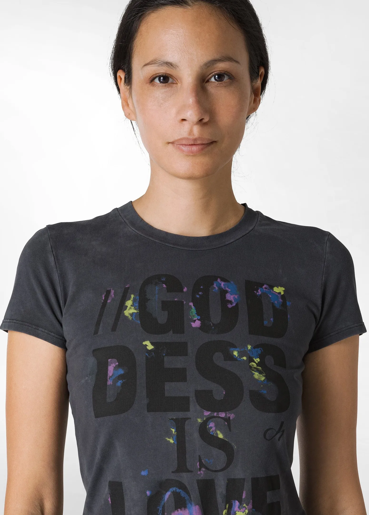 DEHA Top & T-Shirts*T-Shirt Stretch Marmorizzata Con Grafica Nero