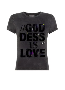 DEHA Top & T-Shirts*T-Shirt Stretch Marmorizzata Con Grafica Nero