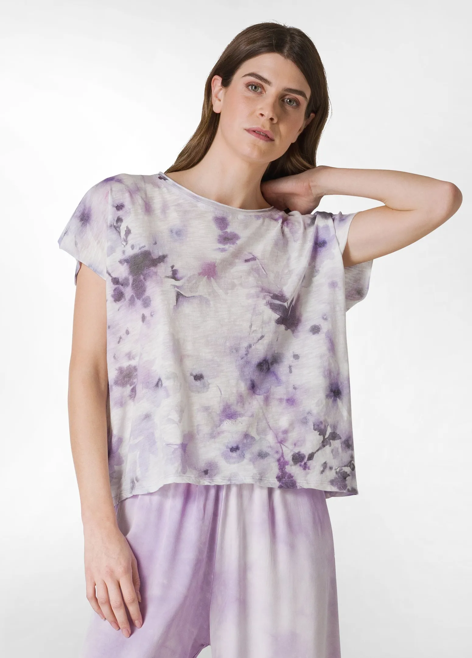 DEHA Top & T-Shirts*T-Shirt Yoga Stampata In Jersey Fiammato Viola